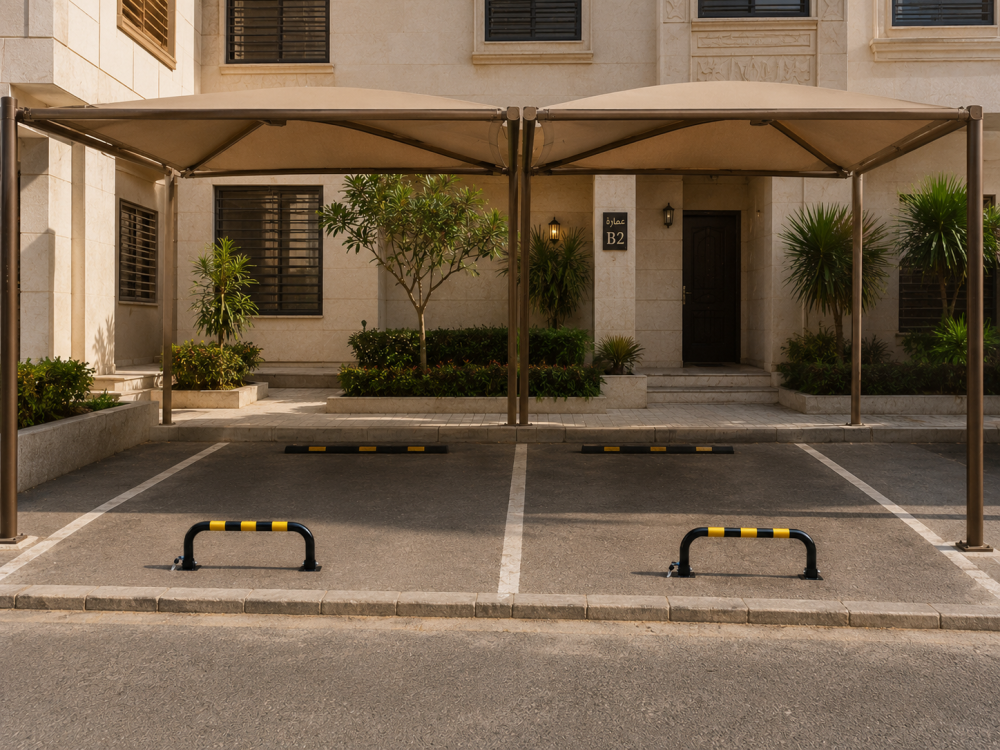 حاجز مواقف حديدي قابل للطي مع قفل بالمفتاح