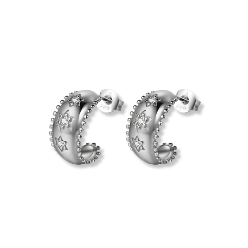 اقراط Stars Hoops فضي