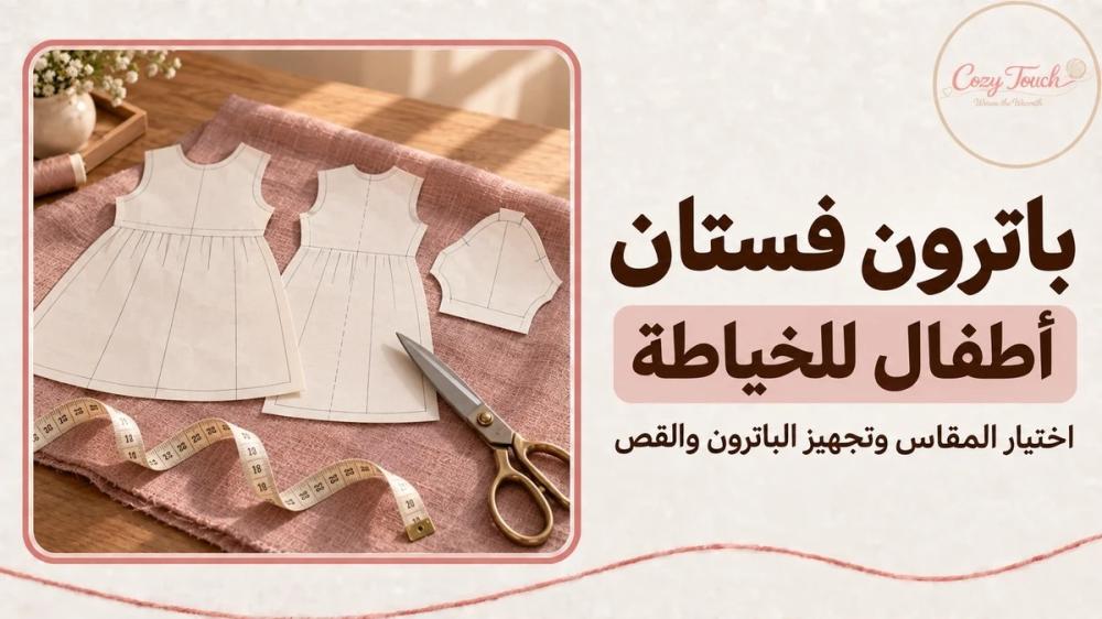 باترون فستان أطفال للخياطة مع قماش وأدوات قياس وقص بثيم كوزي توتش