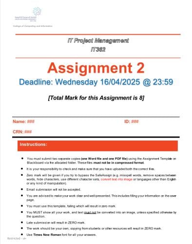 المساعدة في أسايمنت IT362 - CS480 - DS353