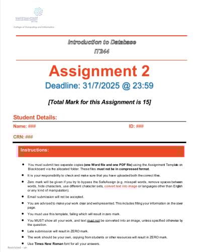 المساعدة في أسايمنت IT244- IT403 - CS350 - DS350 -...