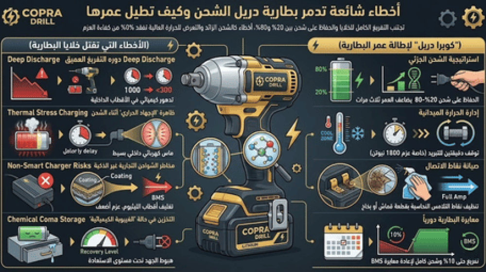 أخطاء شائعة تدمر بطارية دريل الشحن وكيف تطيل عمرها