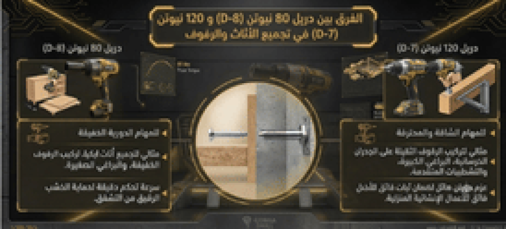 الفرق بين دريل 80 نيوتن (D-8) و 120 نيوتن (D-7) في تركيب الأثاث