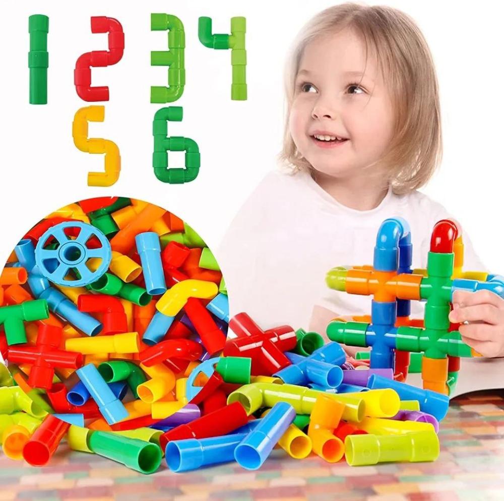 لعبة أنابيب البناء الملونة للأطفال بالوان وأشكال مختلفة