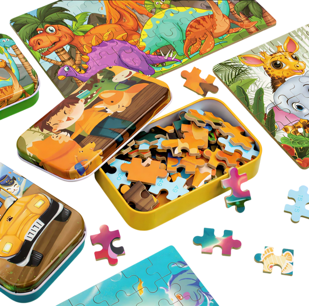 بازل علبة معدن 60 قطعة للأطفال