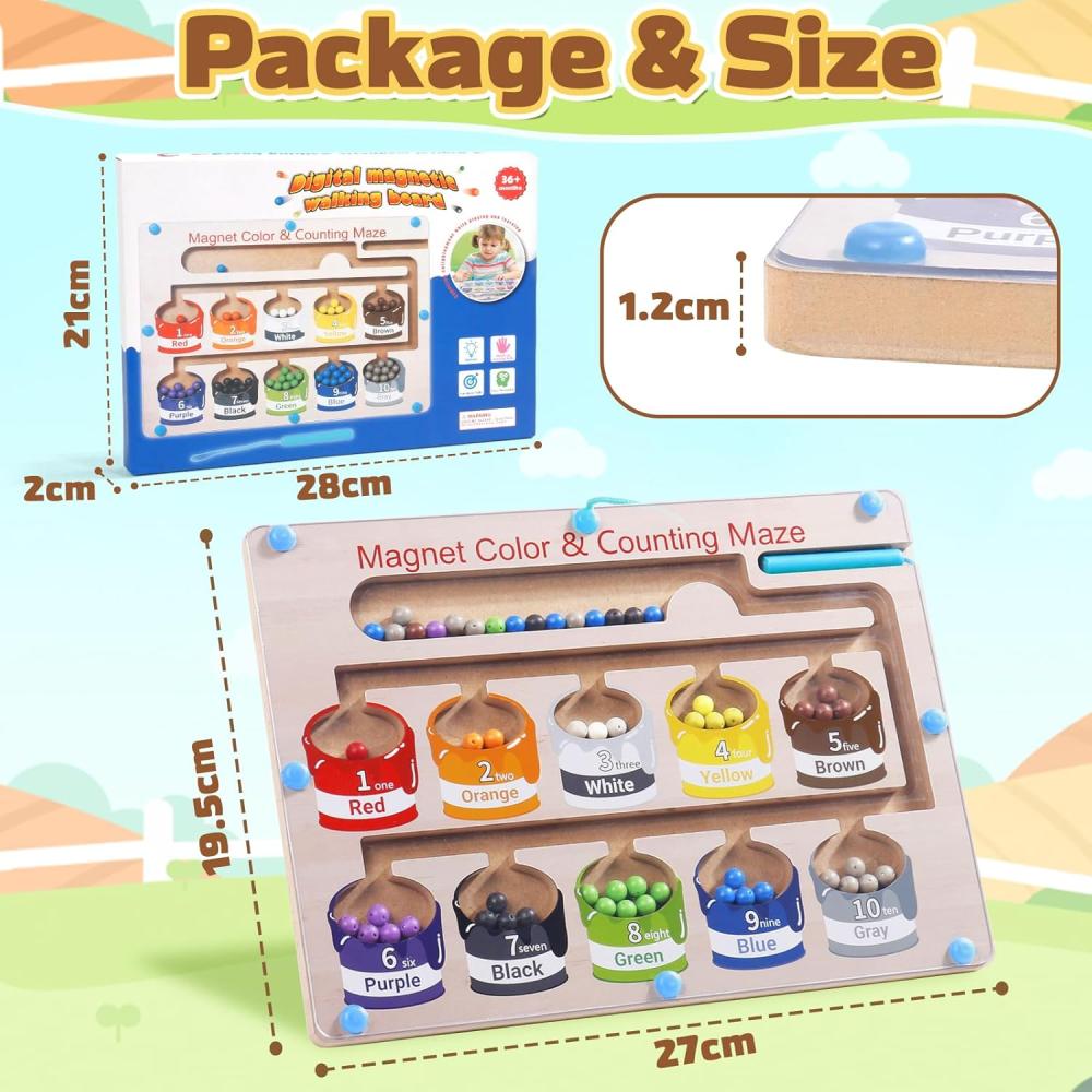 متاهة كرات مغناطيسية خشبية - ألوان وأعداد