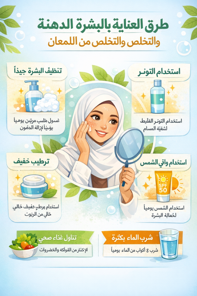 طرق العناية بالبشرة الدهنية والتخلص من اللمعان