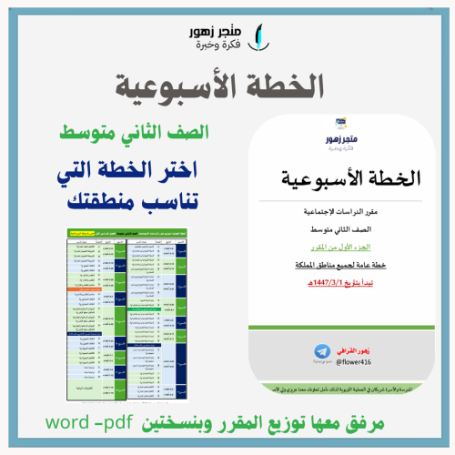 الخطة الأسبوعية +توزيع المقرر -الصف الثاني متوسط -...