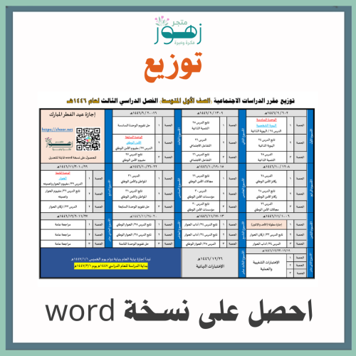 توزيع مقرر الدراسات الإجتماعية -اول متوسط