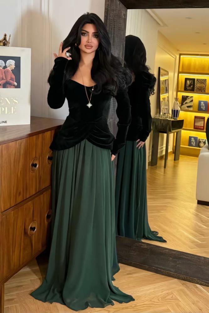 فستان سهرة خامة جوخ فاخرة وجورجيت