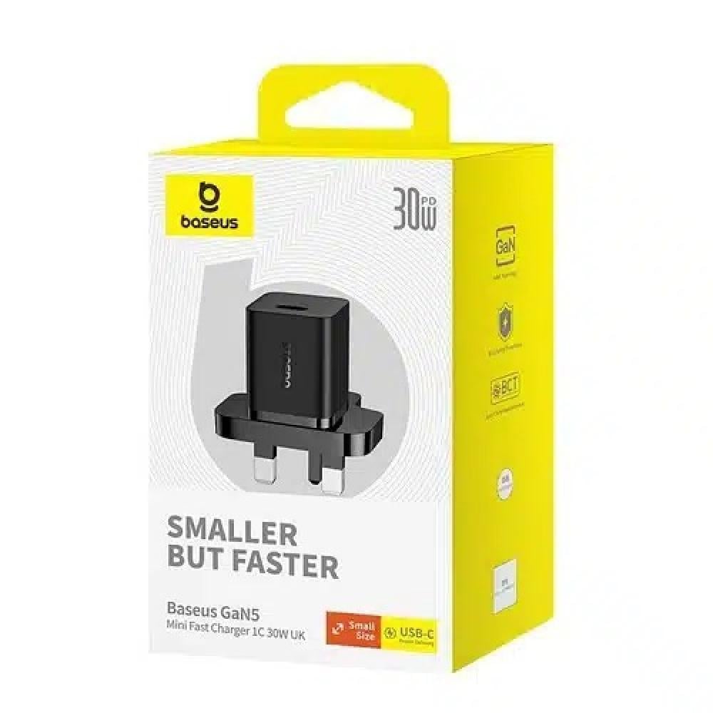 شاحن حائط Baseus 30W USB-C UK MINI GaN5 أسود - Acappela‏
