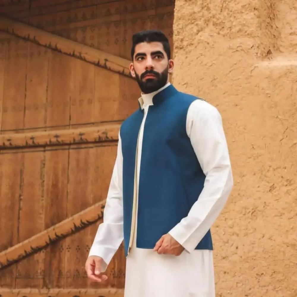 سديري رجالي دبل فيس لون ازرق مع اوف وايت