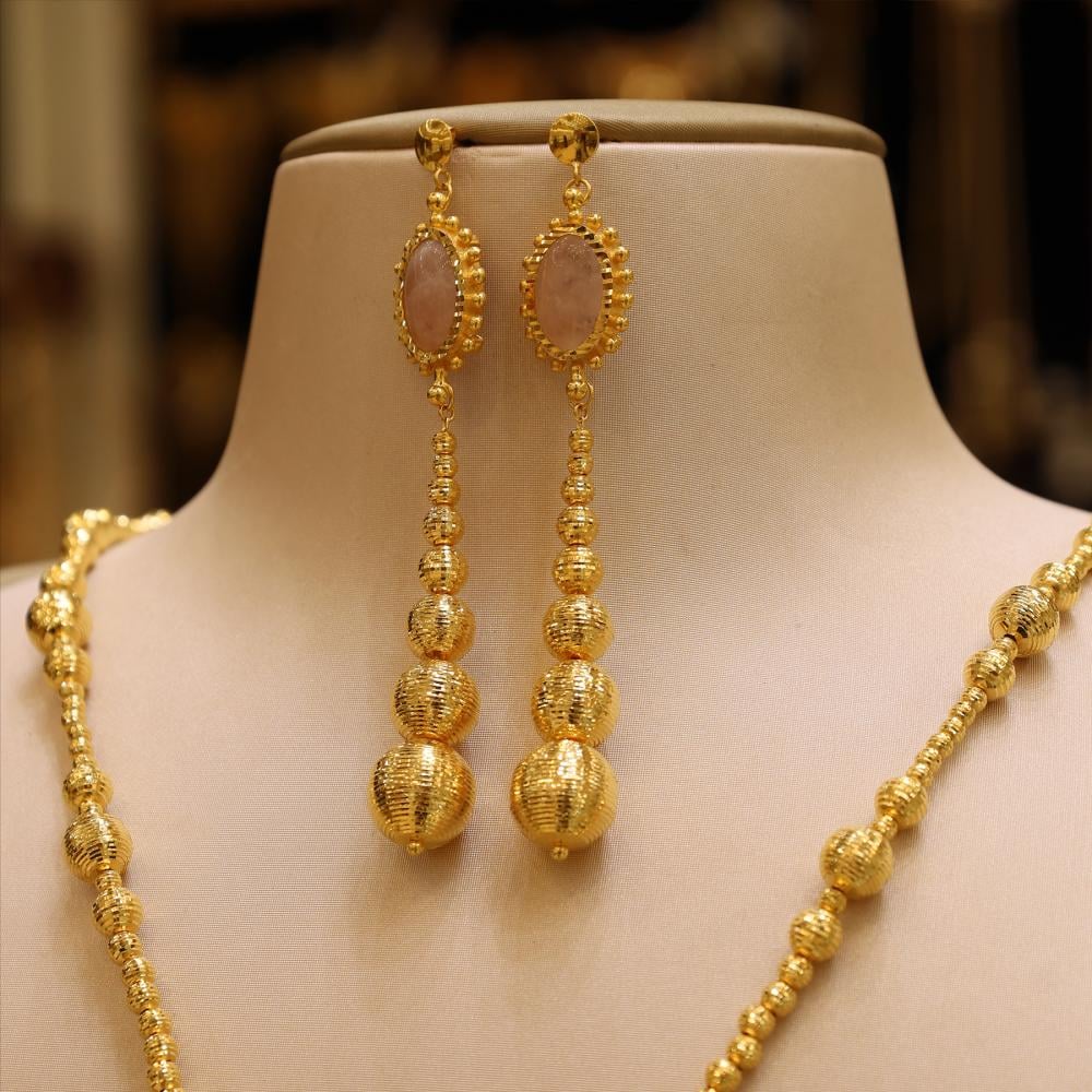 Agate and outlets porcelain gold plated necklace and earrings set