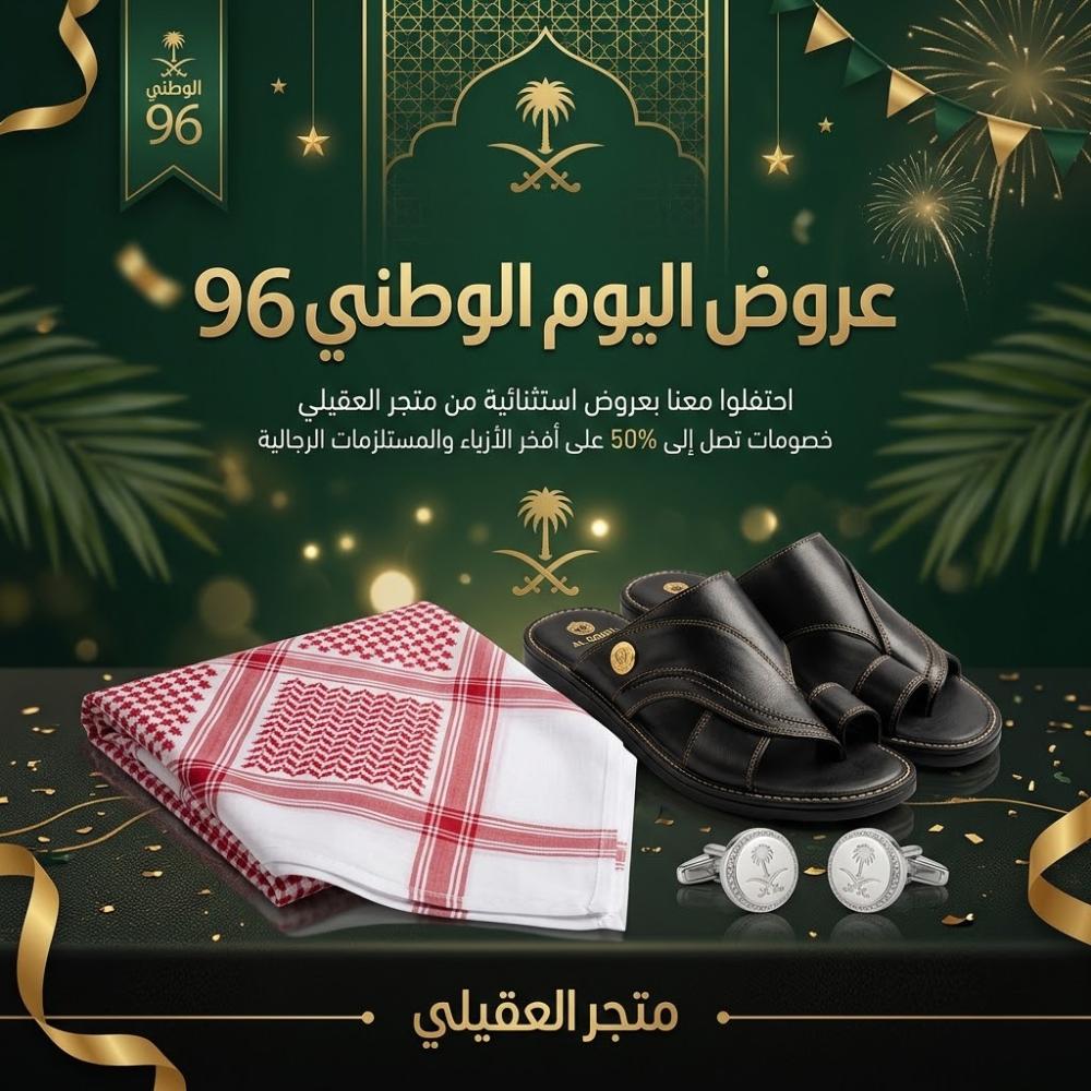 عروض اليوم الوطني السعودي 96 | تخفيضات على الأشمغة والأحذية الشرقية والكبكات