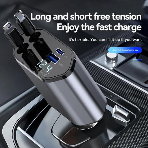 120 واط 4 في 1 قابل للسحب شاحن سيارة USB C كابل آي...