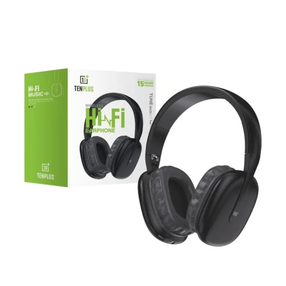سماعة رأس بلوتوث لون أسود TENPLUS T3492