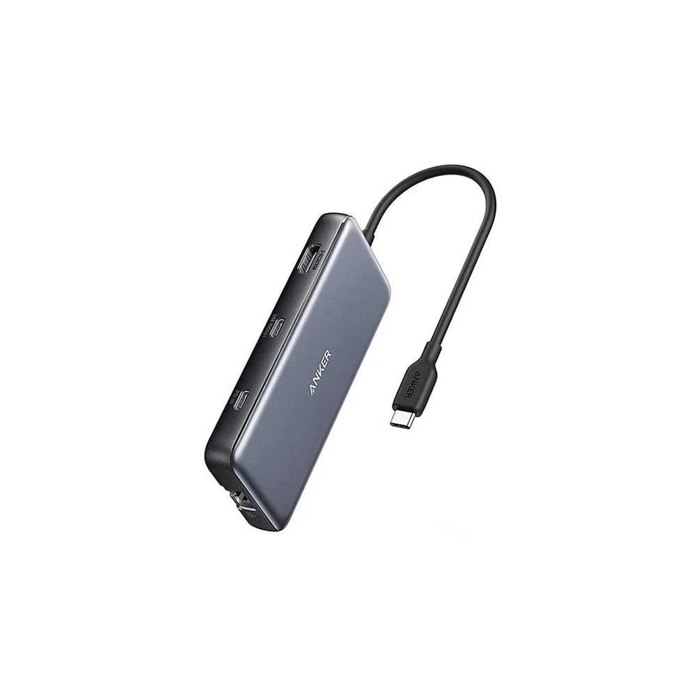 موزع متعدد المنافذ ‎ 8في 1 انكر منفذين USB-A ومنفذين USB-C , منفذ HDMI , منفذ SD , منفذ Micro SD , منفذ Ethernet - رمادي