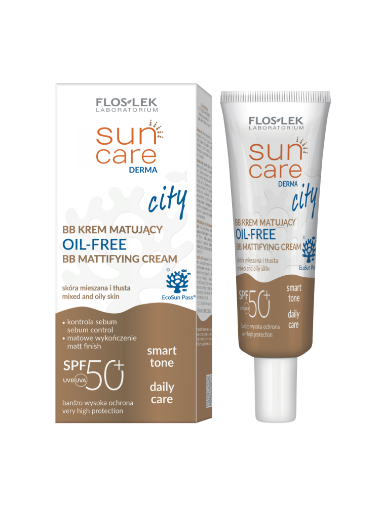 FLOSLEK SUN CARE DERMA CITY OIL - FREE CREAM SPF 50+ 30 ml كريم واقي من الشمس للبشرة الدهنية مع لون