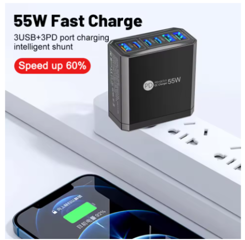 55 واط 3 USB 3 PD شاحن شحن سريع QC3.0 شاحن السفر آ...