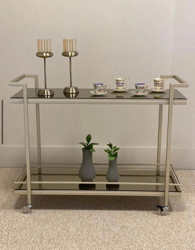 عربية تقديم حديد سطح زجاج بني لونى شمباني