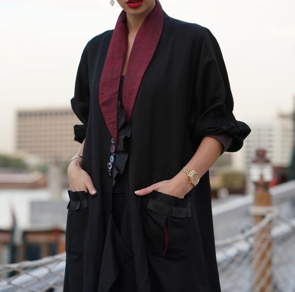 Dark Gray And Black Color Jacket Style Abaya Dress - Zakarto