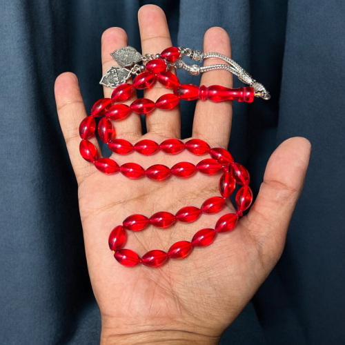 مسباح بكلايت أحمر طبيعي لامع - 33 حبة