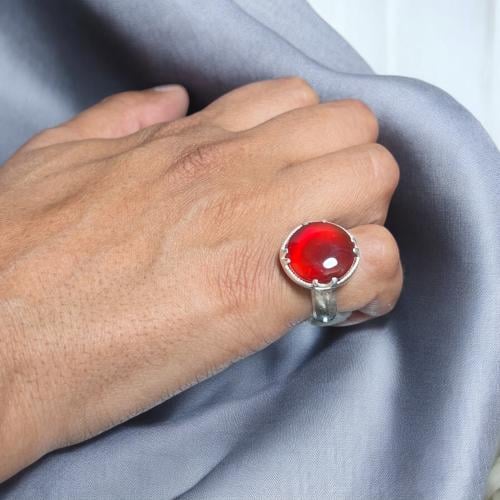 خاتم عقيق احمر دائري بصياغة اوبال الملكيه