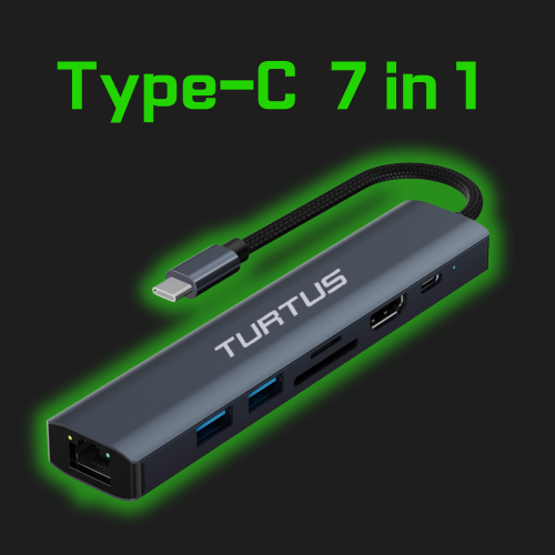 موزع تورتس تايب سي 7 في 1 | TURTUS Type C 7-in-1 H...