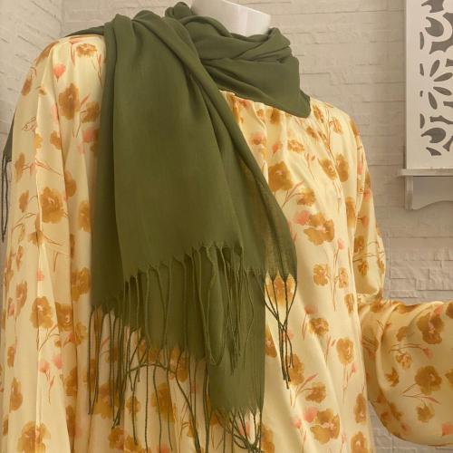 شرشف رداء الصلاة مورد بطرحة الكشمير - لف مفتوح - أصفر