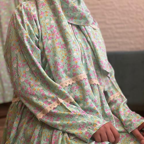 شرشف رداء صلاة بناتي - كرتة بسحاب - سماوي - 135cm