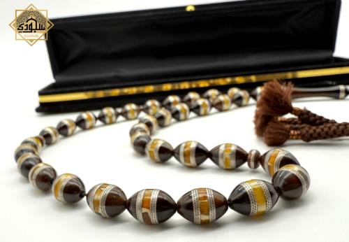 سبحة كوك ملكية كهرماني بالفضة الخالصة عيار 925