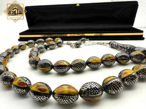 سبحة اليسر والكهرمان بالفضة عيار 925