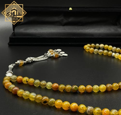 سبحة الألوان (99 أحجار العقيق بعروق كالثلج)