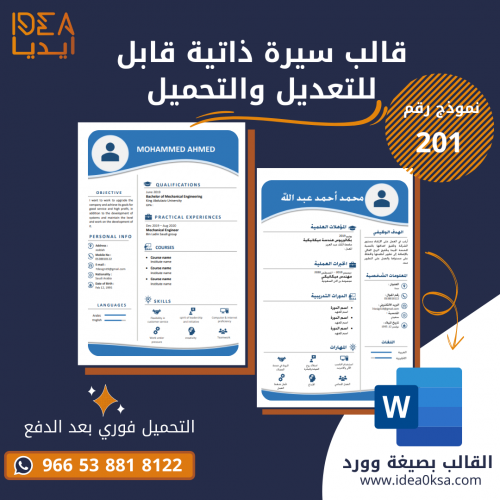 قالب سيرة ذاتية رقم (201) بصيغة وورد MS Word