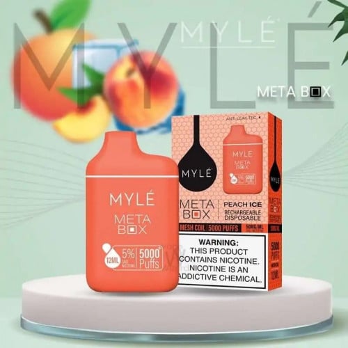 سحبة مايلي خوخ ايس 5000 موشة MYLE META BOX DISPOSABLE DEVICE 5000 PUFFS - PEACH ICE