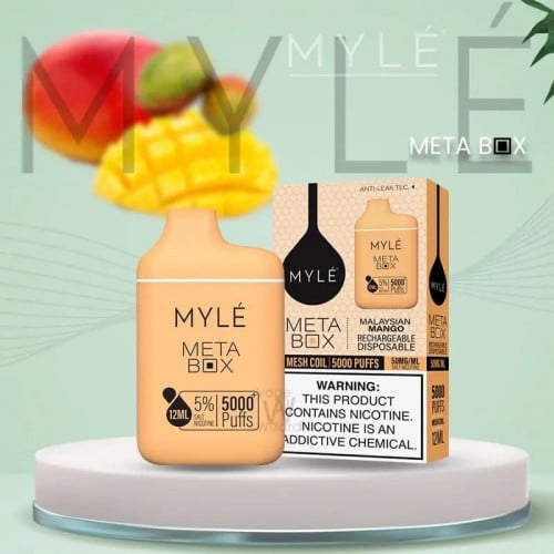سحبة مايلي مانجو ماليزيا 5000 موشة MYLE META BOX DISPOSABLE DEVICE 5000 PUFFS - MALAYSIAN MANGO