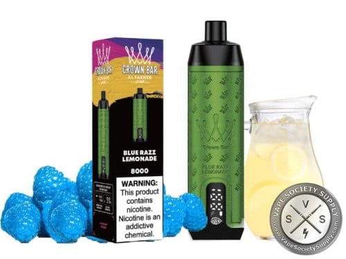 شيشة كراون بار 8000 سحبه بلو راز ليمون من تاج الفاخر CROWN BAR 5MG