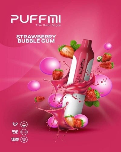 سحبة جاهزة بف مي بنكهة علكة فراولة 1500 موش PUFFMI STRAWBERRY BUBBLE GUM