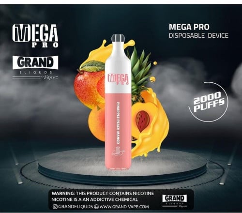 سحبة جاهزة ميقا برو 2000 موش بنكهة خوخ مانجو أناناس Disposable MEGA Pro