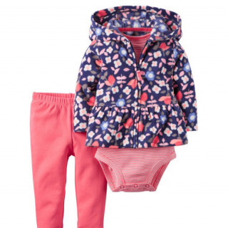 طقم 3 قطع بناتي ماركة كارترز - جاكيت كحلي مورد