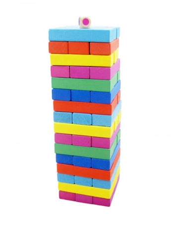 لعبة مكعبات جينجا الخشبية 54 قطعة ملونة