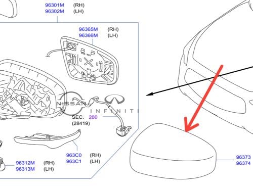 غطاء مراية باب انفنتي FX 35/QX70 2010/2018 اصلي وكالة