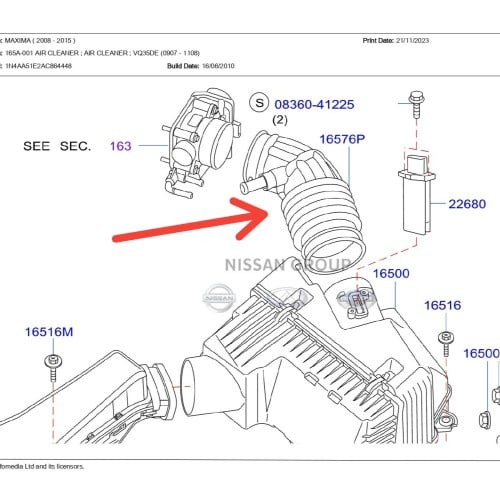 خرطوش قربة الهواء  نيسان مكسيما 2010/2015