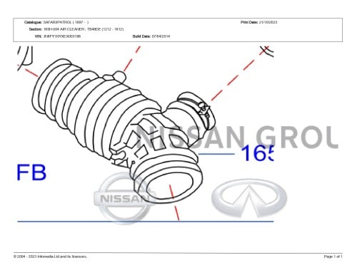 خرطوش قربة هواء نيسان باترول سفاري TB48DE TYPE ENGINE