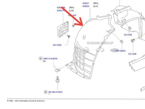 بطانة رفرف امامي جهة الصدام  انفنتي 2006 - 2008 FX