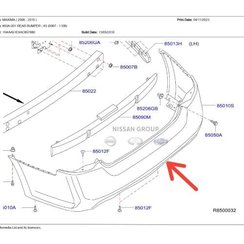 صدام خلفي بدون فتحات الحساسات  نيسان مكسيما 2010/2015- تجاري