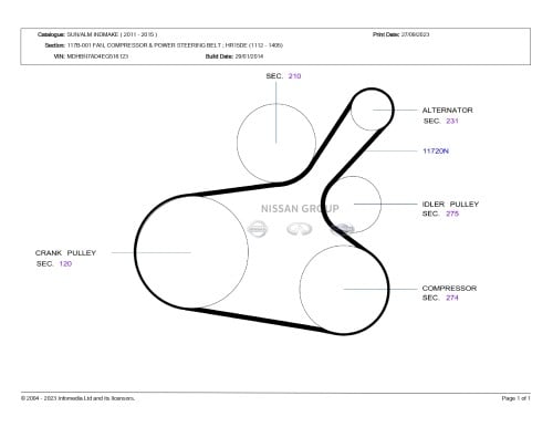 سير مروحة  نيسان صني 2012 / 2023