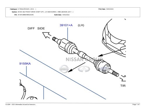 عكس يسار نيسان اكس تريل 2014/2022 عادي + دبل يجب تطبيق رقم الهيكل (851022)
