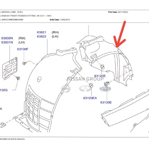 بطانة رفرف جهة الباب انفنتي QX70/FX ( 2008 - 2019 )