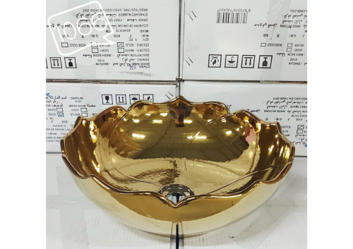 حوض غسيل خزف دائري ذهبي